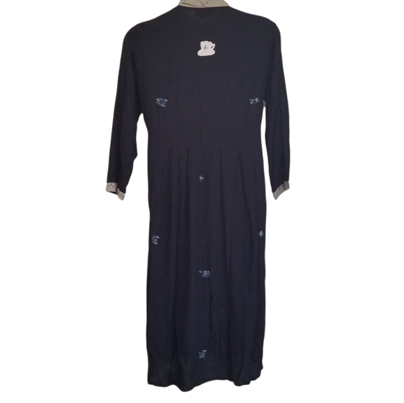 PAPY BOEZ Dress M/L Peasant Prairie Floral Teacups Embroidered Navy Blue - Picture 10 of 10